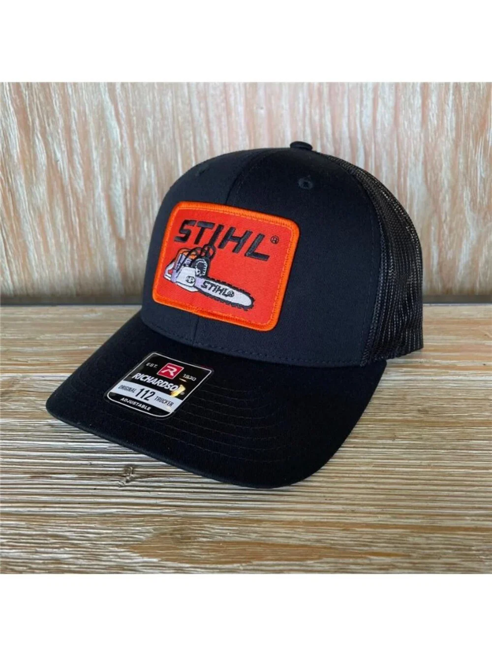 Retro Chainsaw Forestry Patch All Black Richardson 112 Trucker Hat Cap Logging